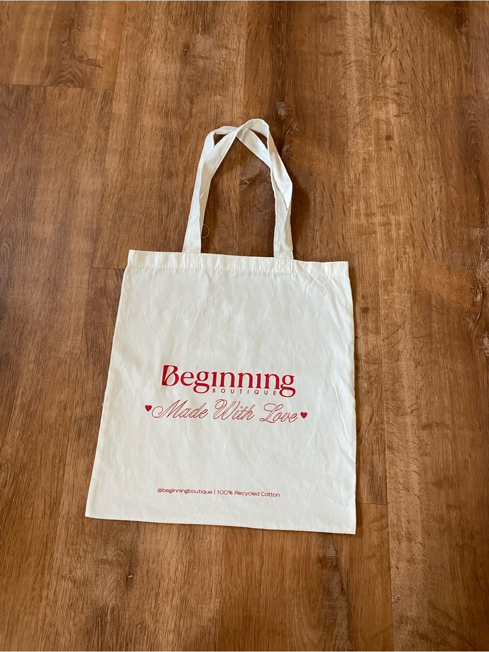 Beginning Boutique White Tote with Red Logo